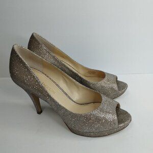 Enzo Angiolini Glitter Gold Peep Toe Heels Size 7.5
